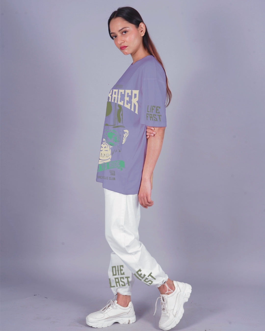 Women CafeRacer Oversized Co-Ord Set - Purple and White(*)