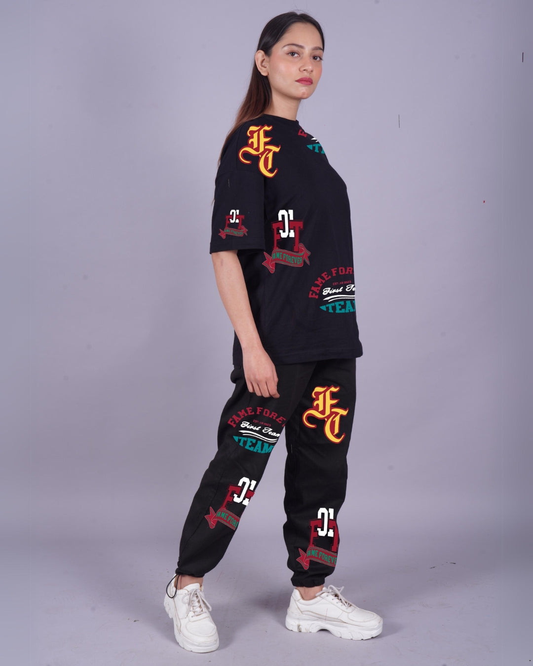 Women Fame Forever Oversized Co-Ord Set - Black and Black(*)
