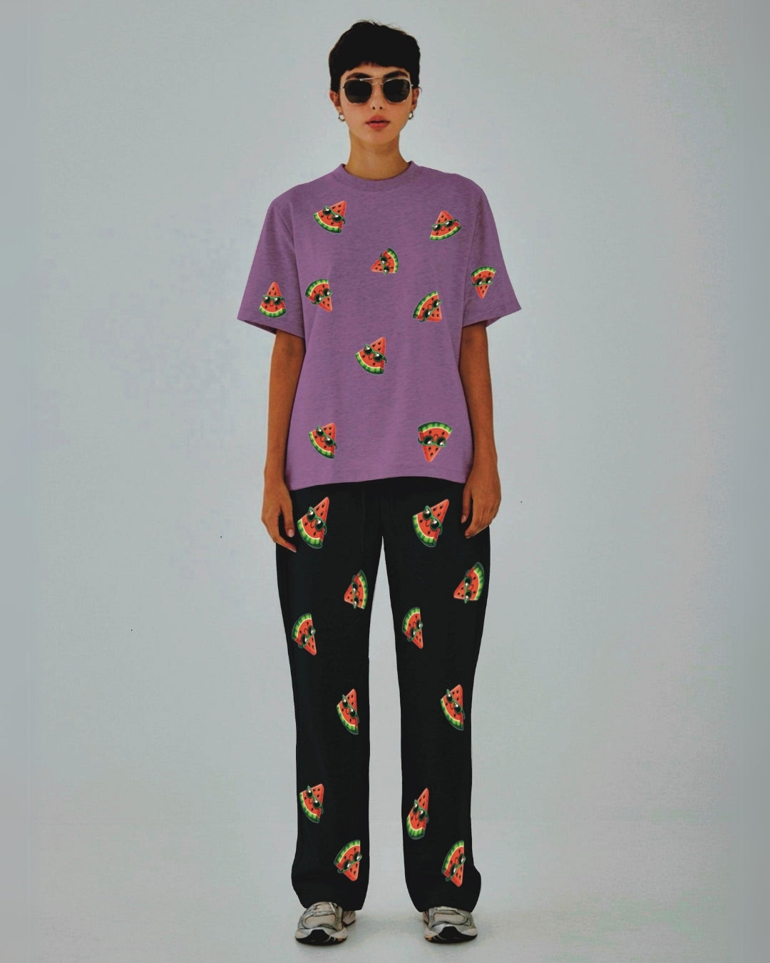 Women Watermelon World Oversized Co-Ord Set - Purple and Black