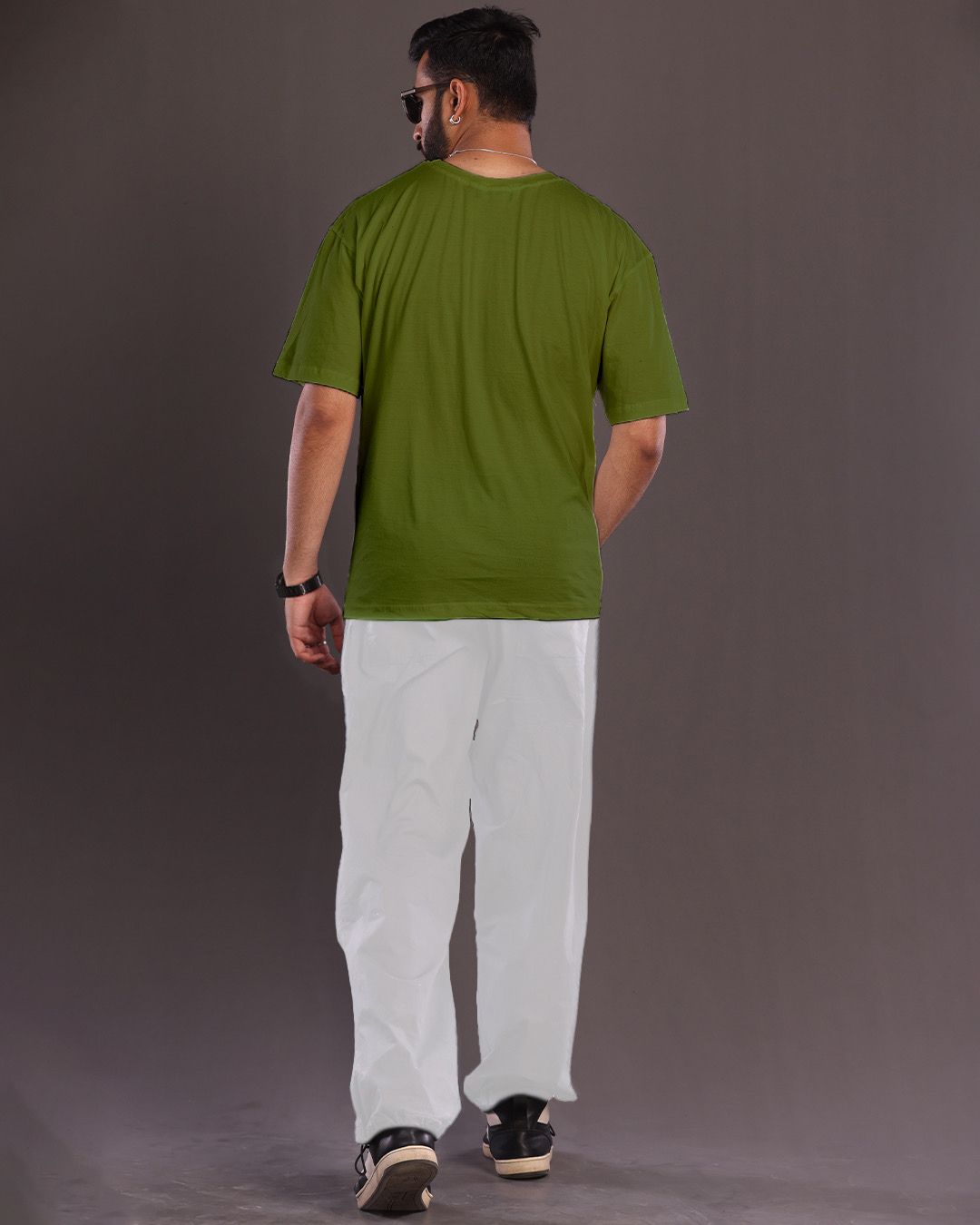 Men's Oversized Olive and White Cool Skull Co Ord Set Men's