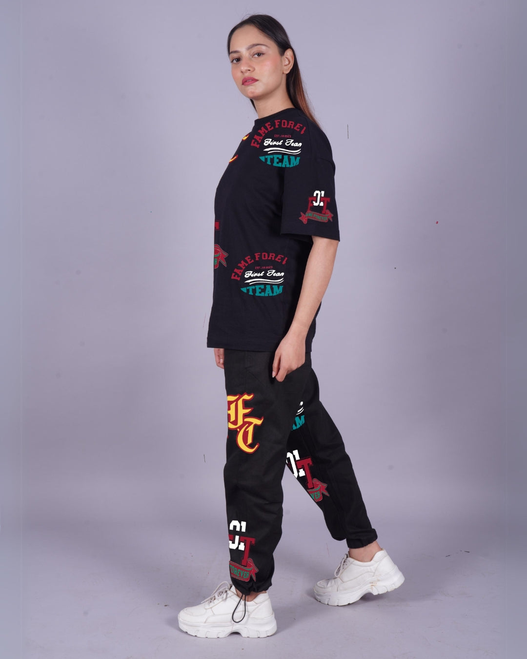 Women Fame Forever Oversized Co-Ord Set - Black and Black(*)