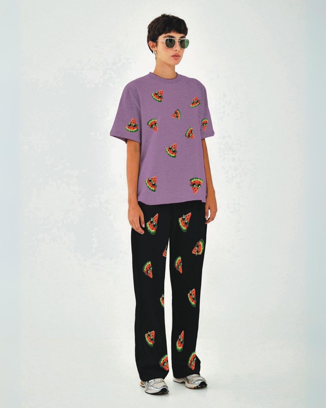 Women Watermelon World Oversized Co-Ord Set - Purple and Black