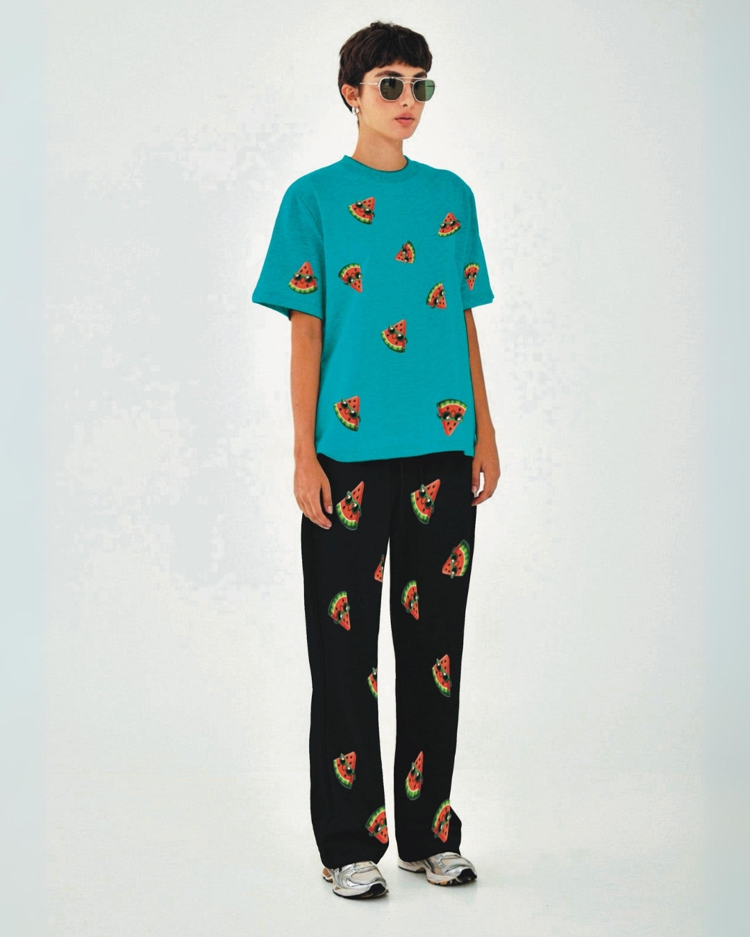 Women Watermelon World Oversized Co-Ord Set - Blue and Black