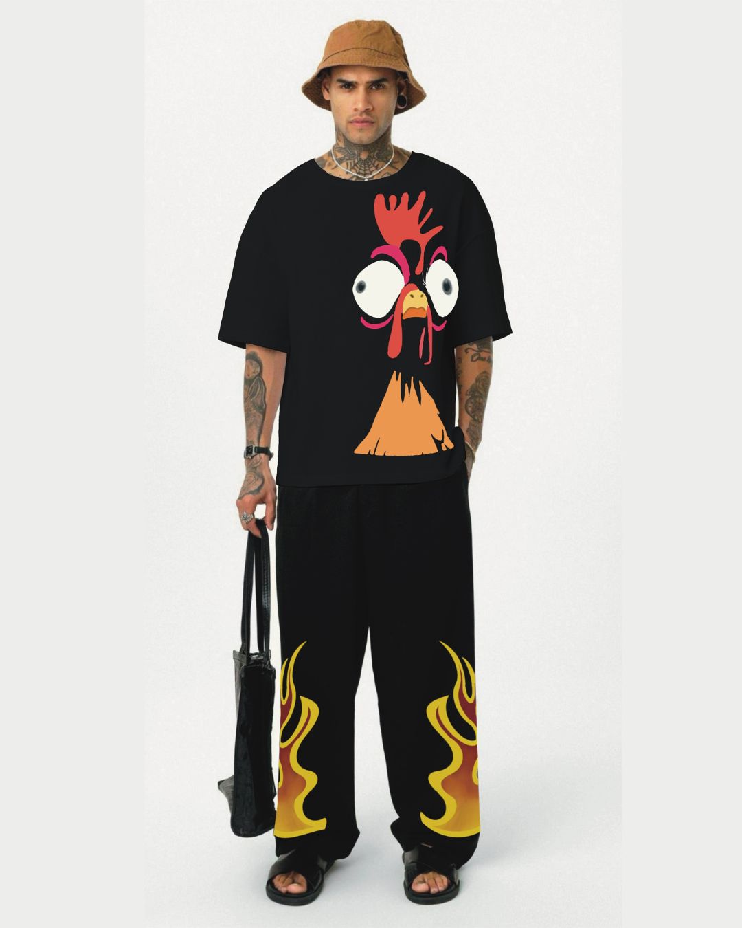 HEN TEE WITH FIRE AURA PANT (BLACK AND BLACK)(*)