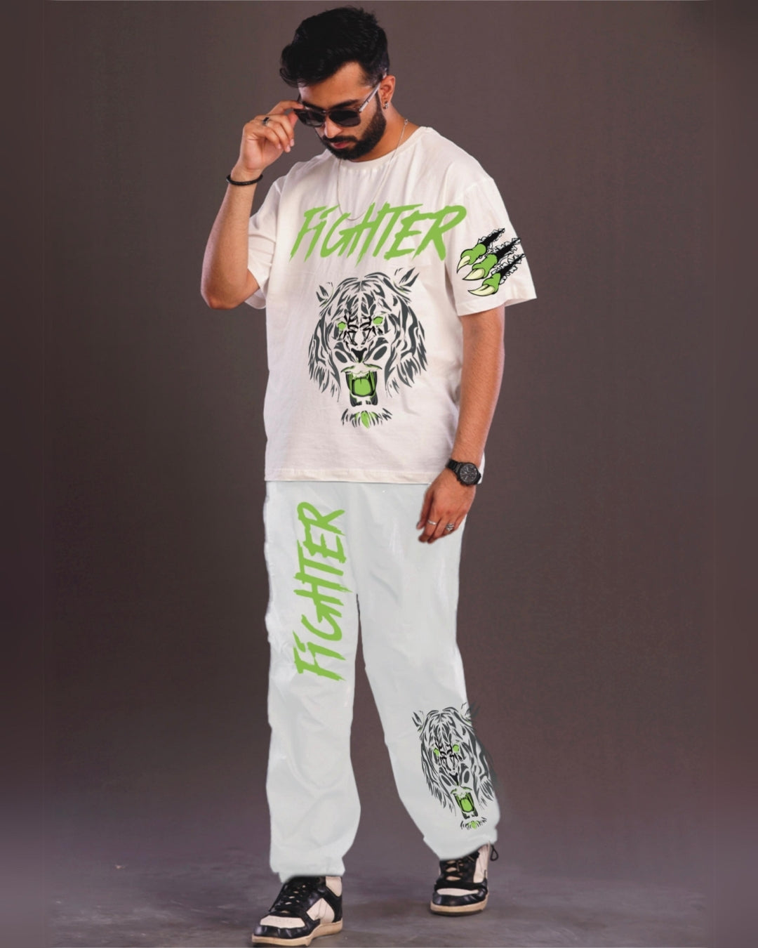 Fighter Men's Oversized White and White Coord Set