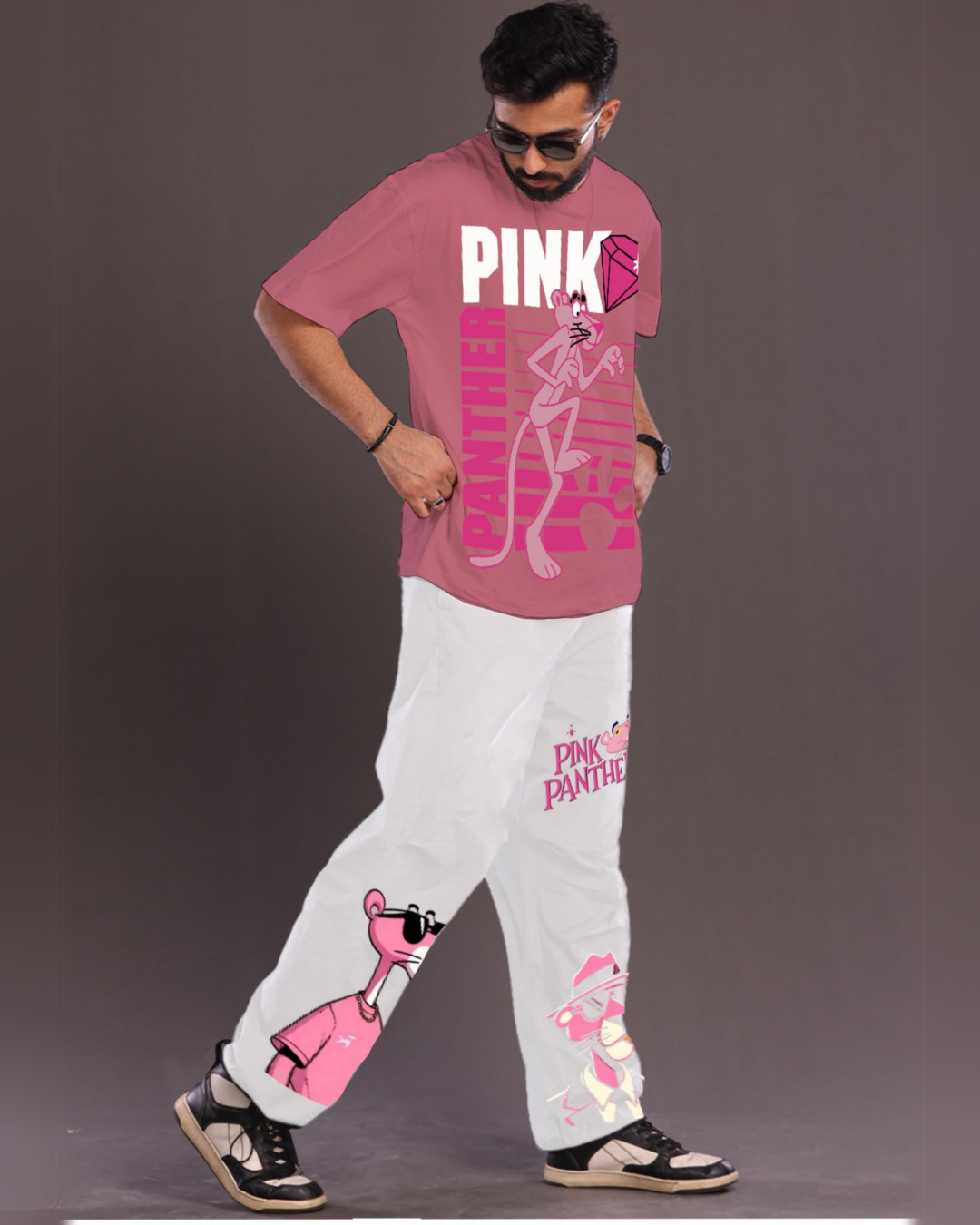 Men's Pink Panther Oversized Co-Ord Set - Pink and White(*)