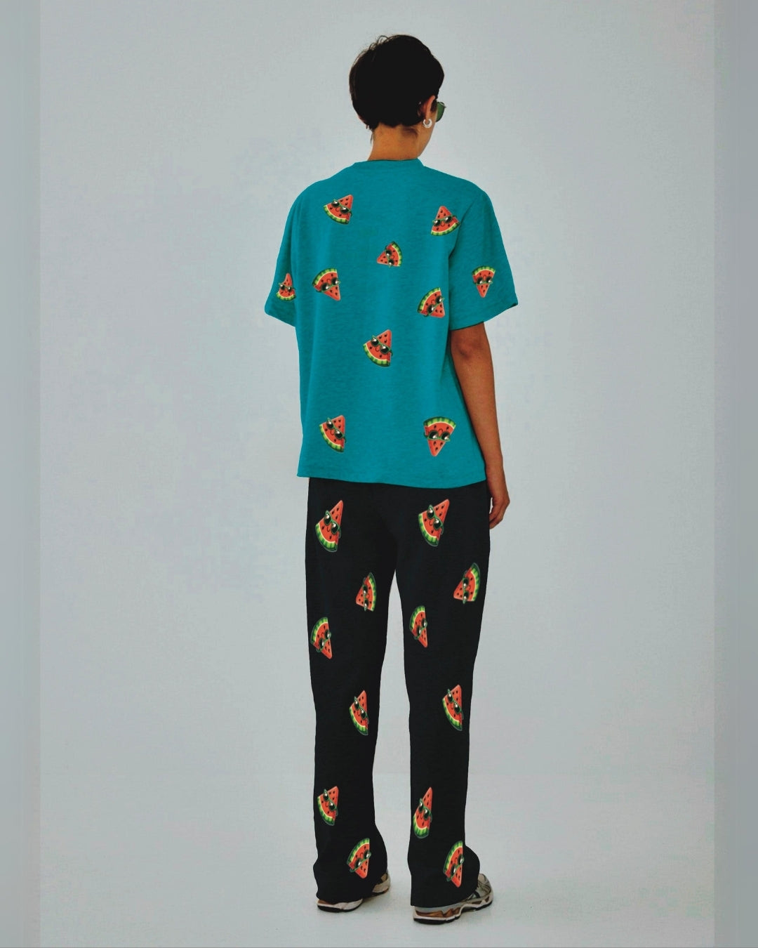 Women Watermelon World Oversized Co-Ord Set - Blue and Black