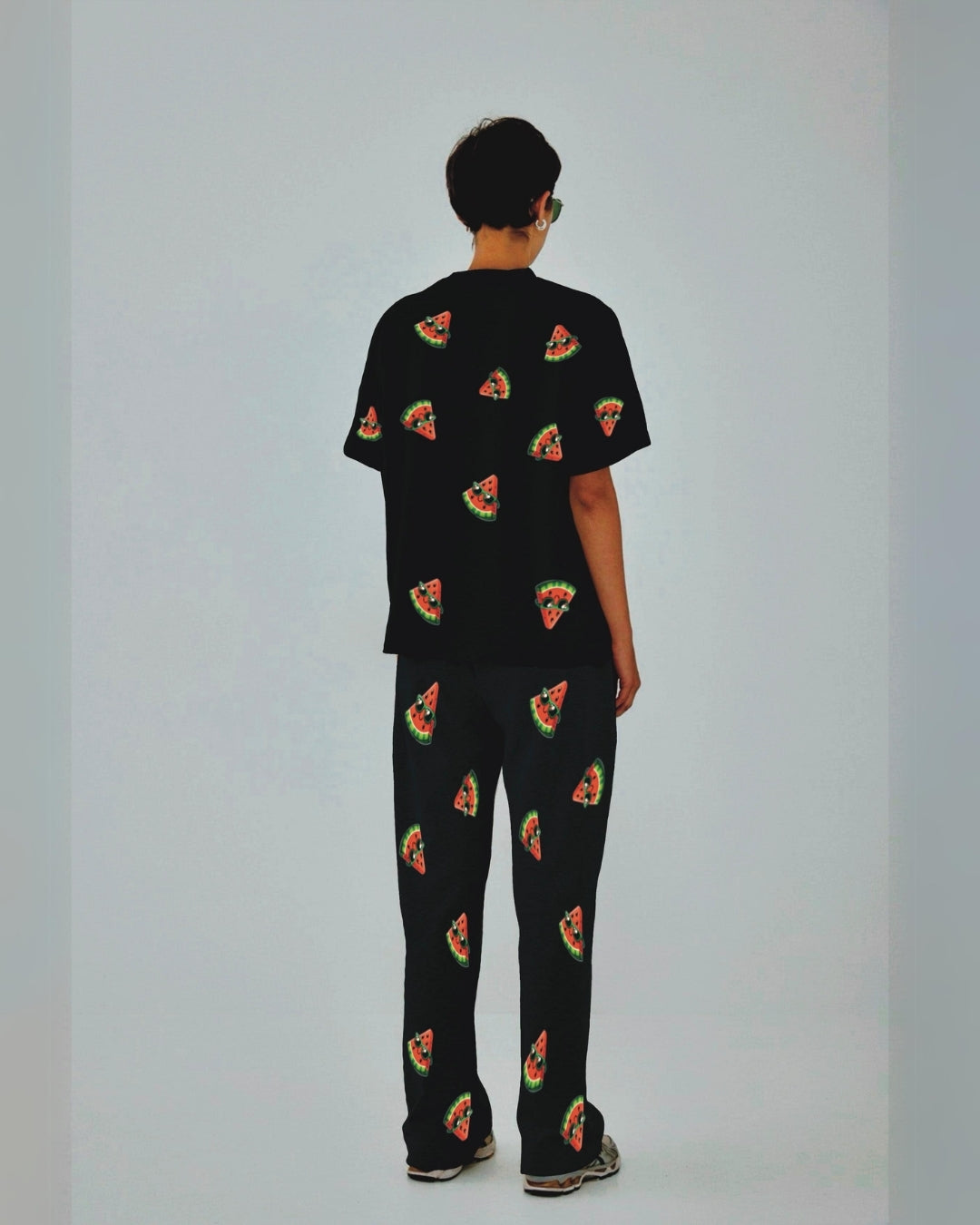 Women Watermelon World Oversized Co-Ord Set - Black and Black