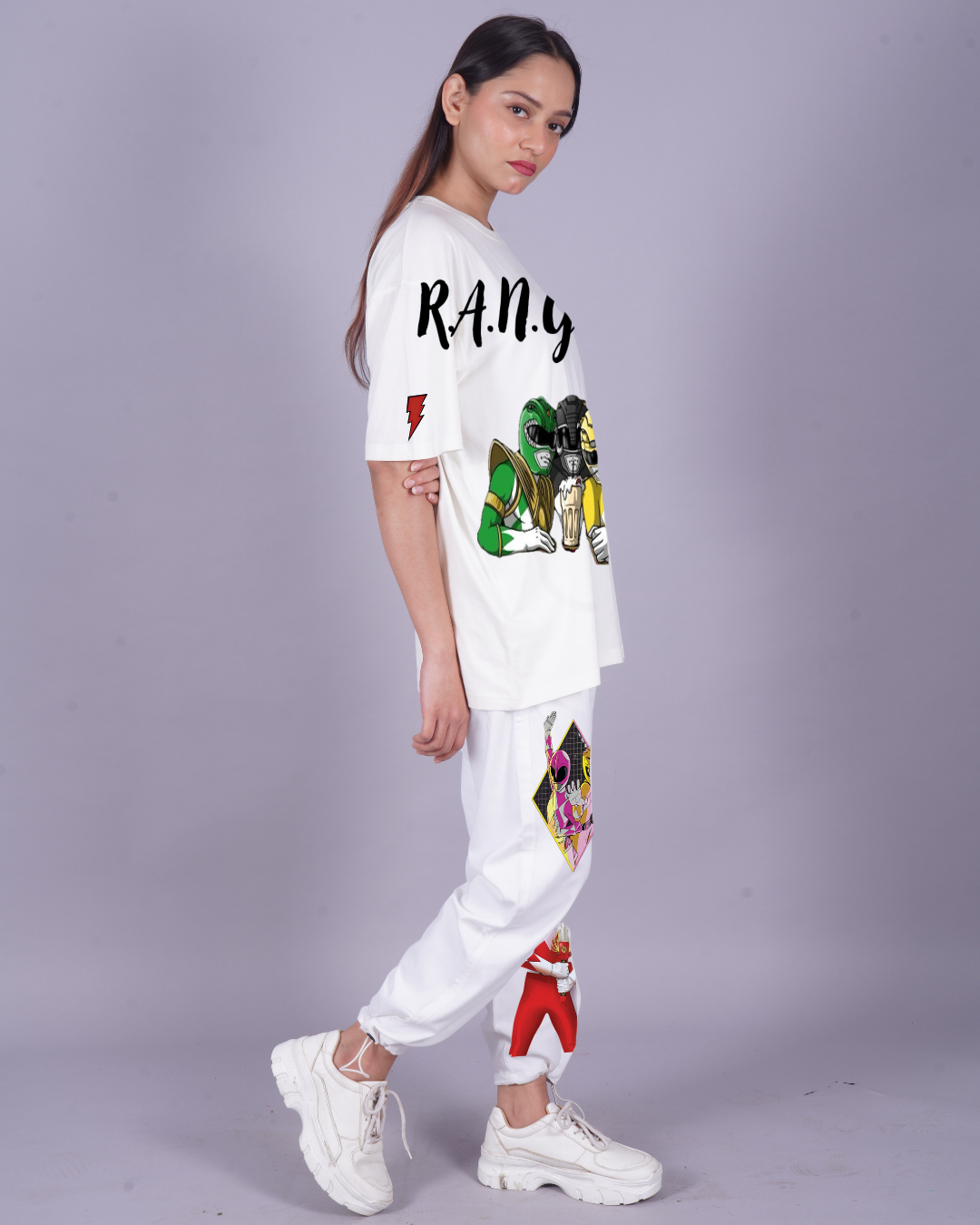 Women Rangers Oversized Co-Ord Set - White and White