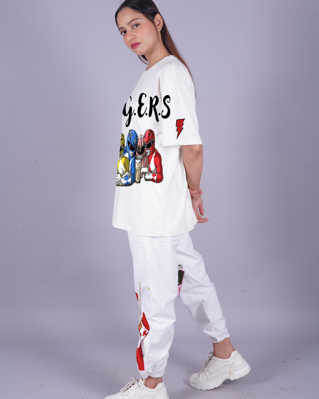 Women Rangers Oversized Co-Ord Set - White and White