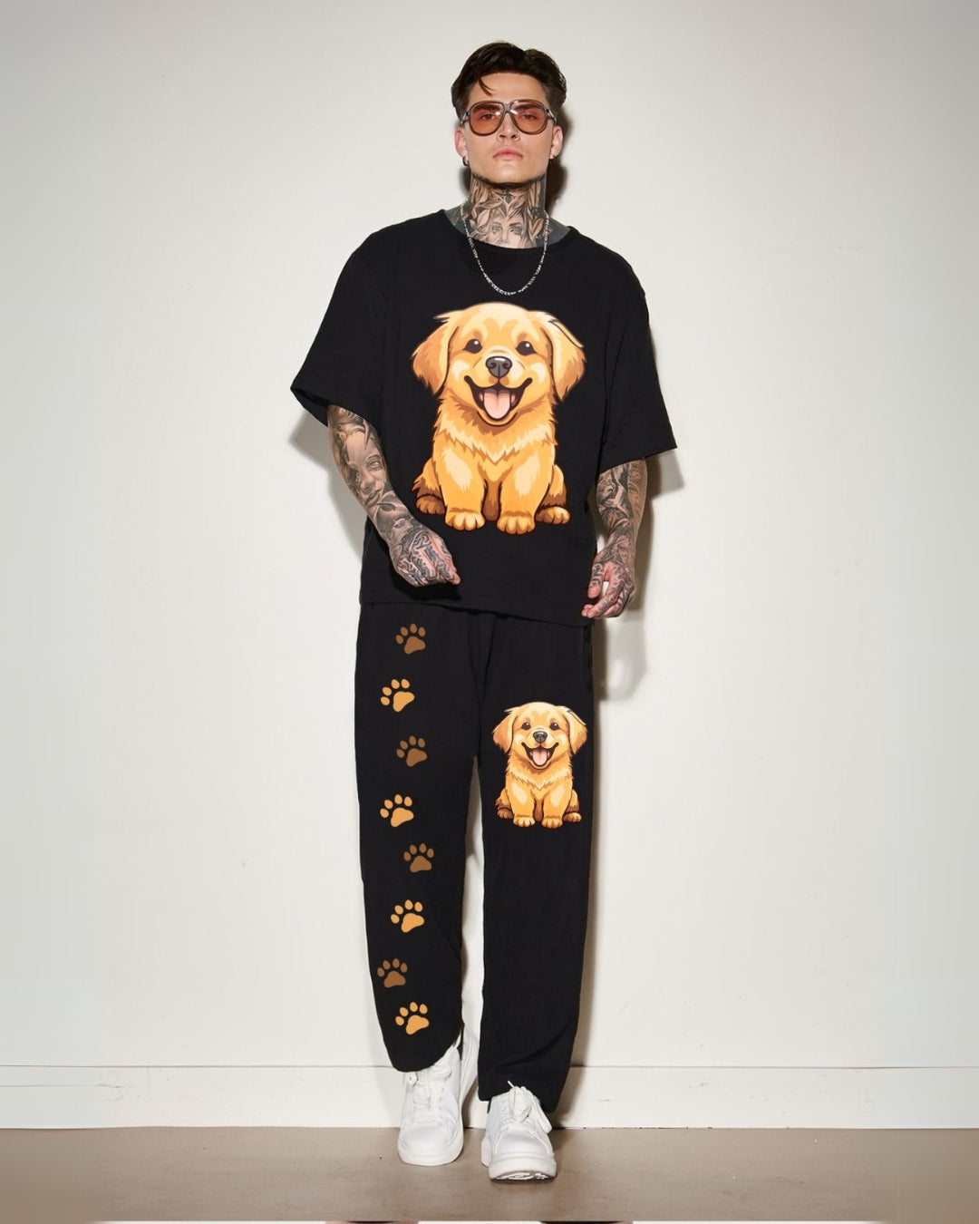 MEN'S PAWRADISE PUP OVERSIZED CO-ORD SET - BLACK AND BLACK(*)