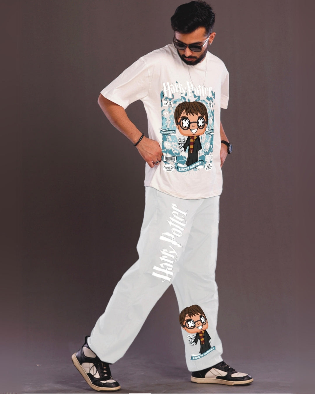 Young Harry Potter Men's Oversized White and White Coord Set