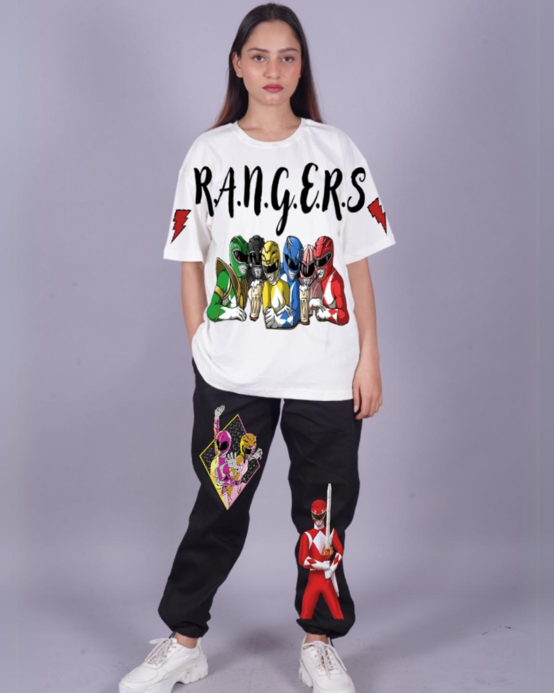 Women Rangers Oversized Co-Ord Set - White and Black