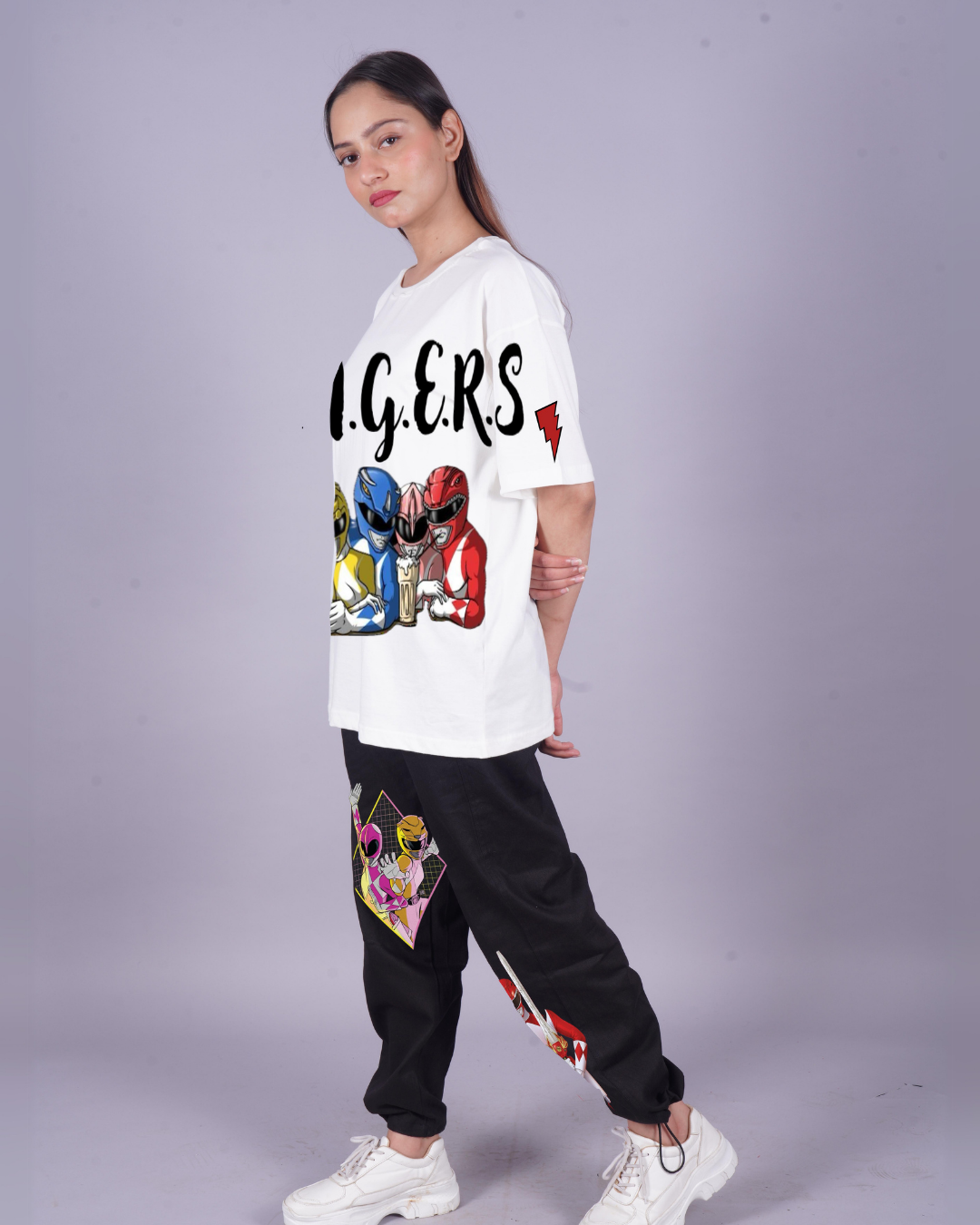 Women Rangers Oversized Co-Ord Set - White and Black