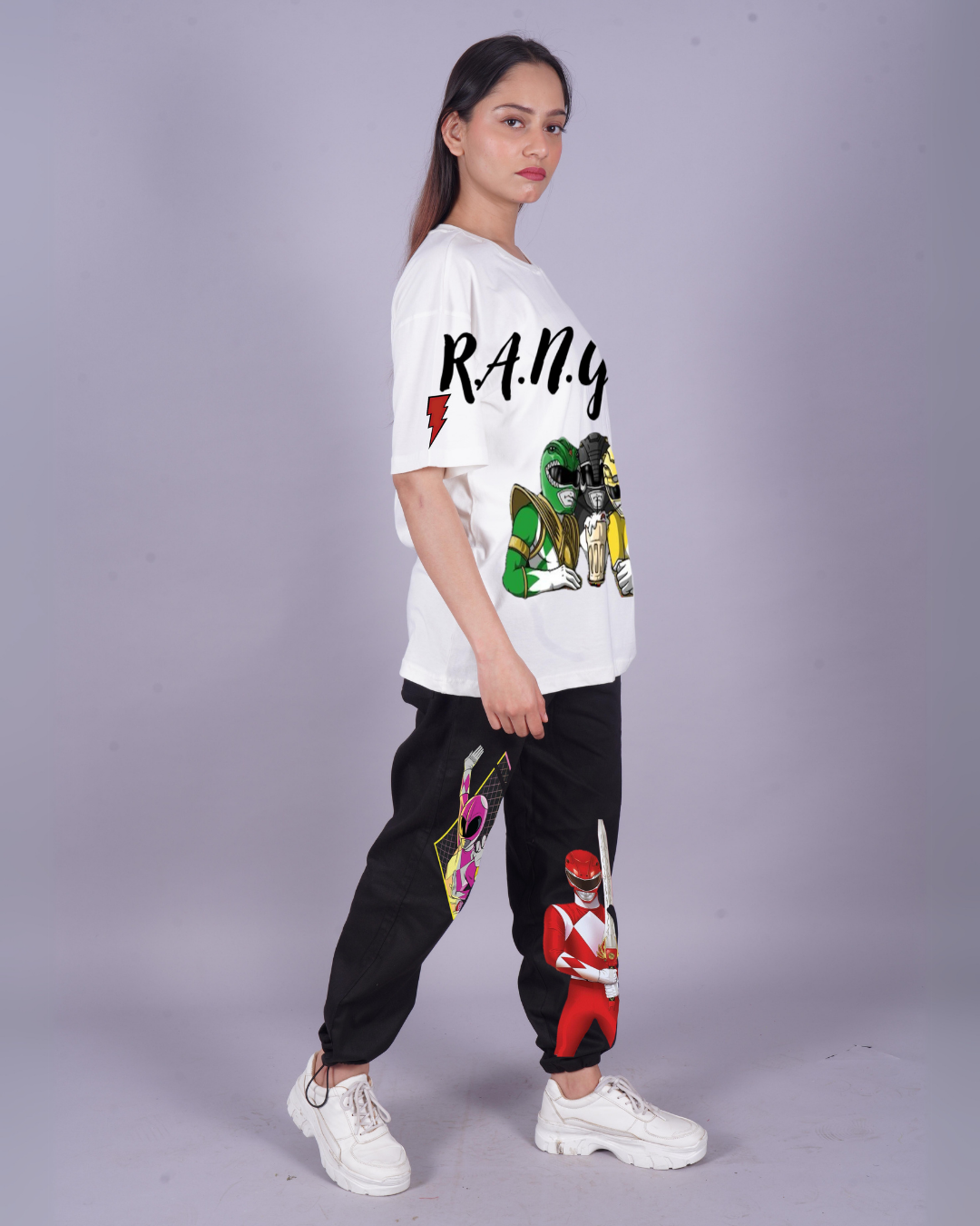 Women Rangers Oversized Co-Ord Set - White and Black