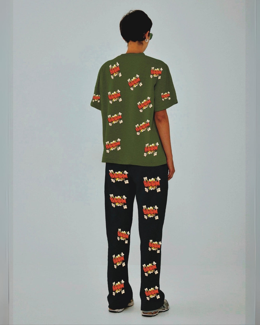 Women Boom Oversized Co-Ord Set - Olive and Black