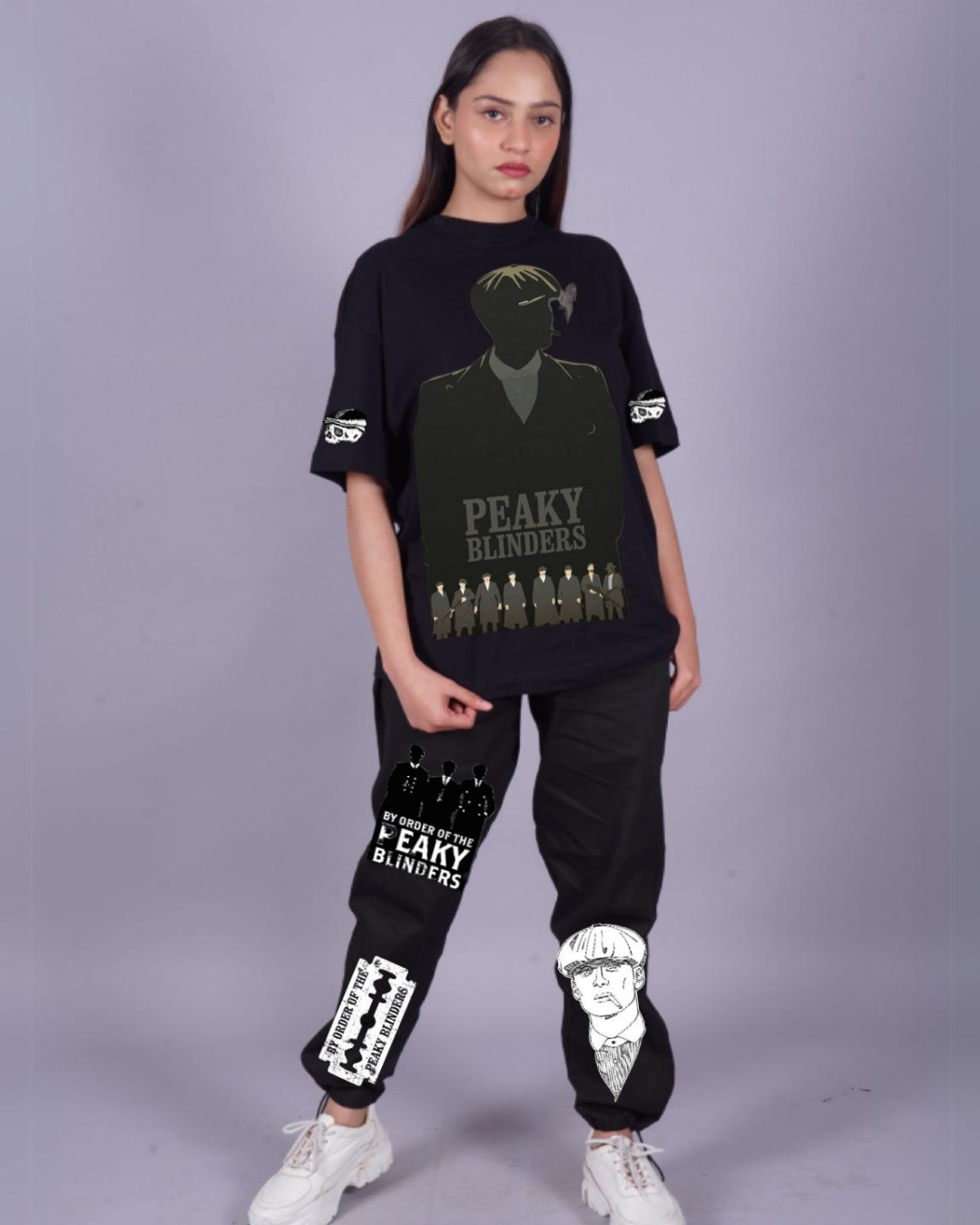 Women Peaky Blinders Oversized Co-Ord Set - Black and Black
