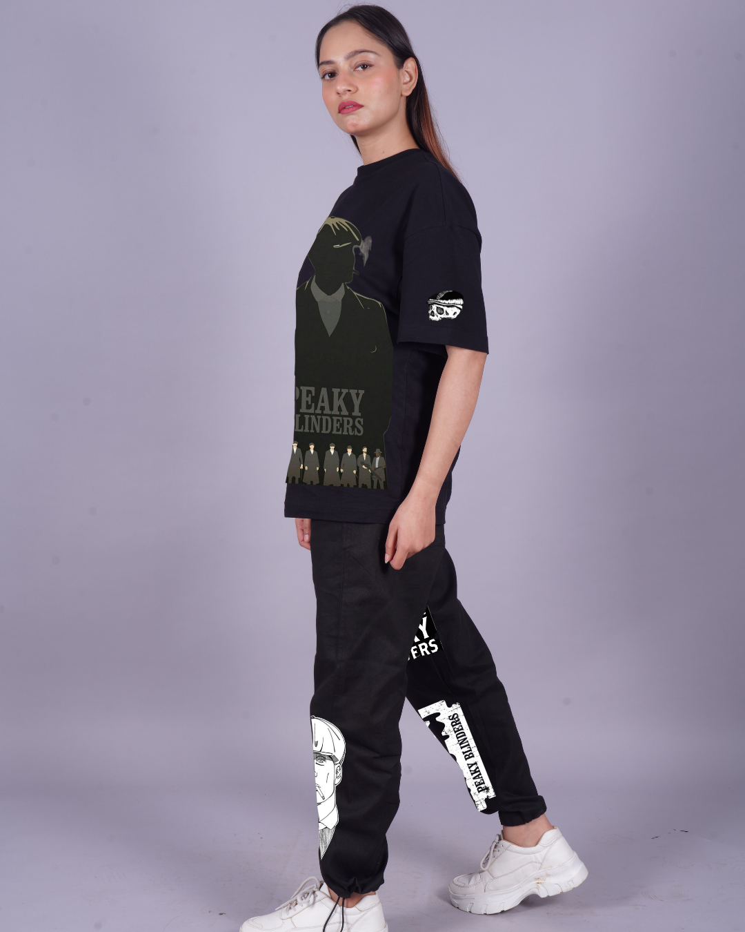 Women Peaky Blinders Oversized Co-Ord Set - Black and Black