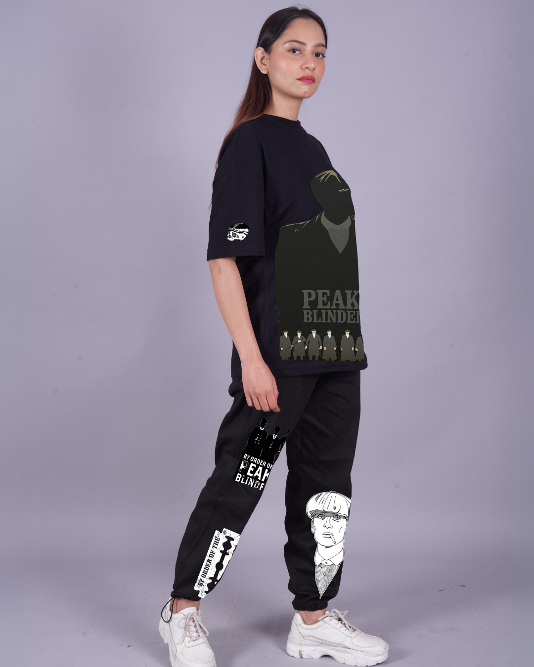 Women Peaky Blinders Oversized Co-Ord Set - Black and Black