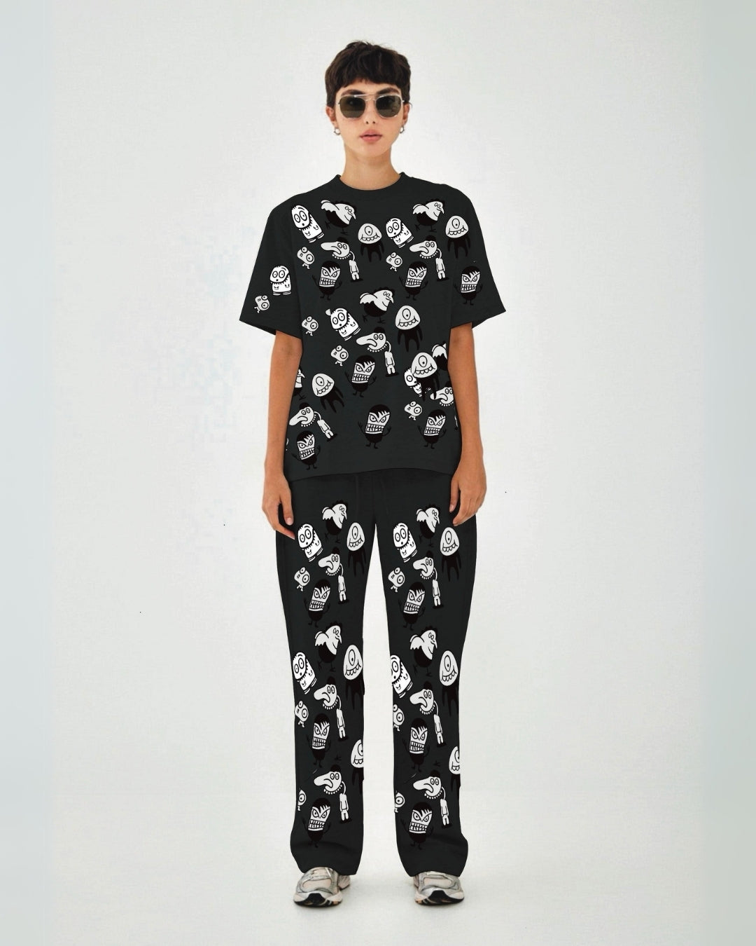 Women Alien World Oversized Co-Ord Set - Black and Black