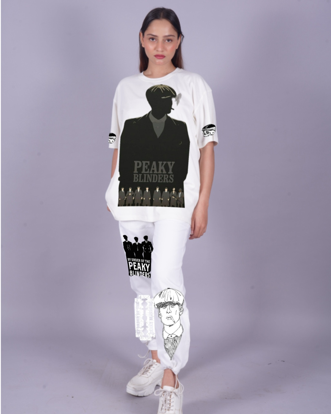 Women Peaky Blinders Oversized Co-Ord Set - White and White