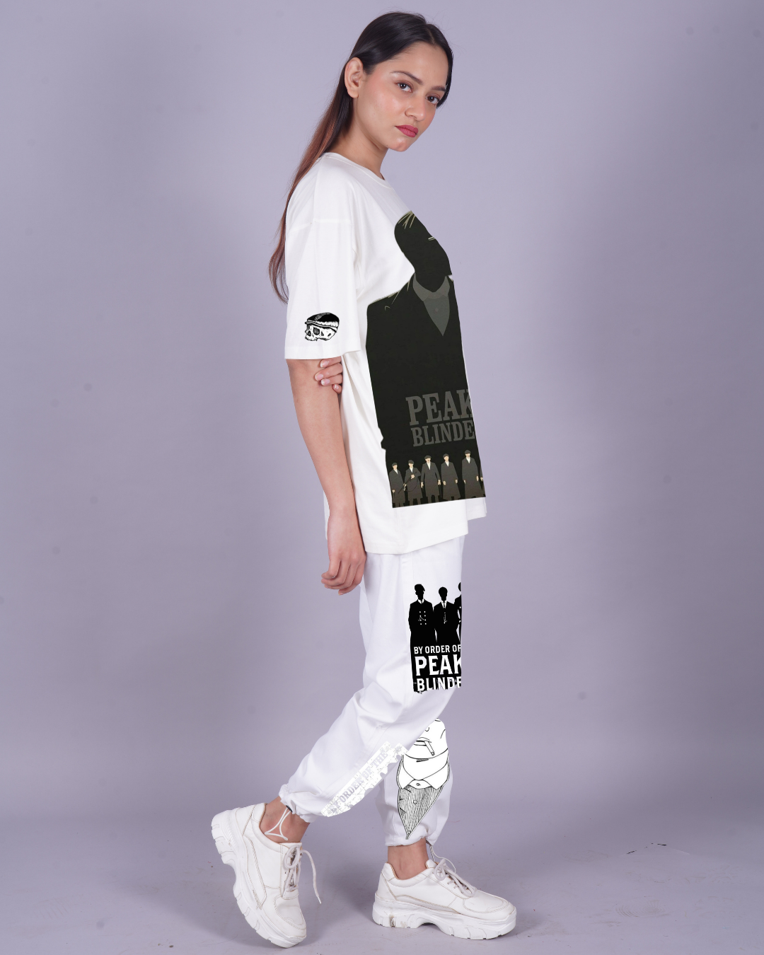 Women Peaky Blinders Oversized Co-Ord Set - White and White