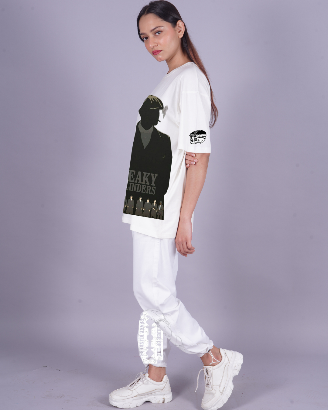 Women Peaky Blinders Oversized Co-Ord Set - White and White