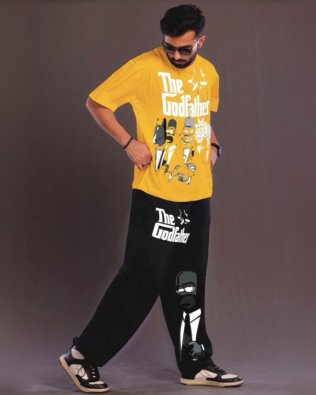 The GodFather Men's Oversized Yellow and Black Coord Set(*)