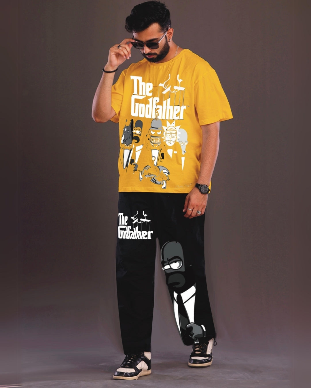 The GodFather Men's Oversized Yellow and Black Coord Set(*)