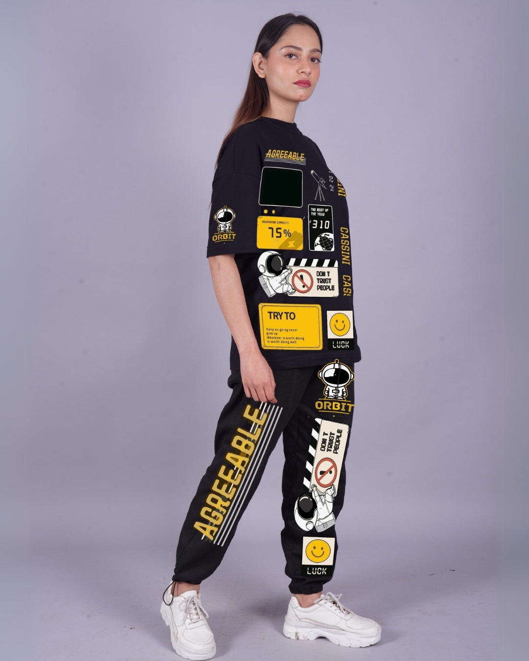 Women Orbit Oversized Co-Ord Set - Black and Black