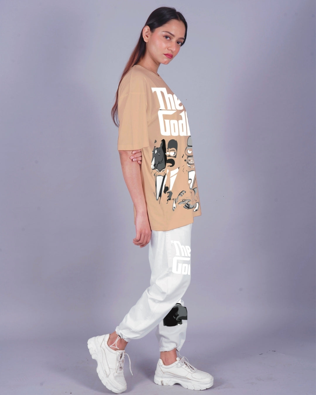 Women The Godfather Oversized Co-Ord Set - Beige and White