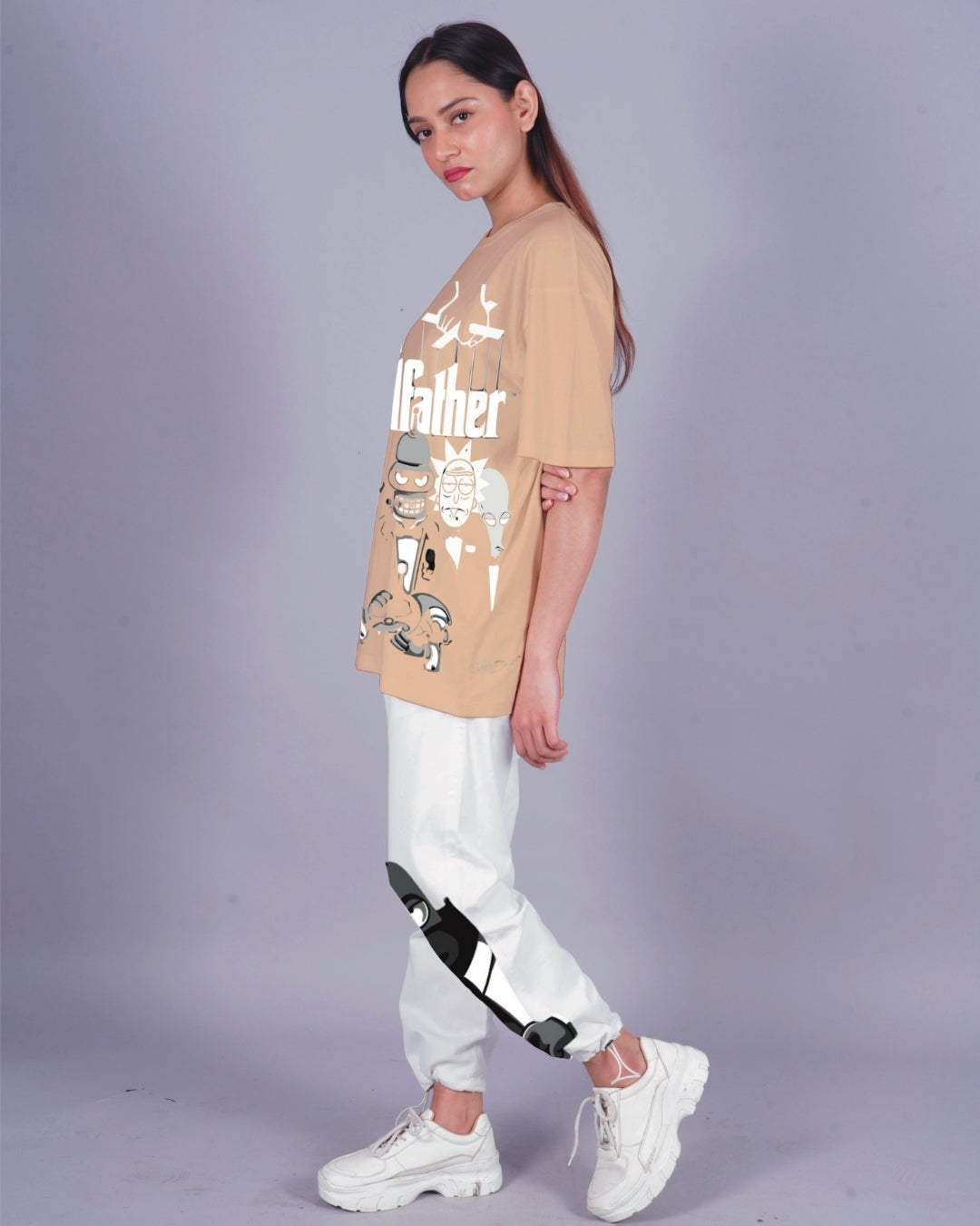 Women The Godfather Oversized Co-Ord Set - Beige and White