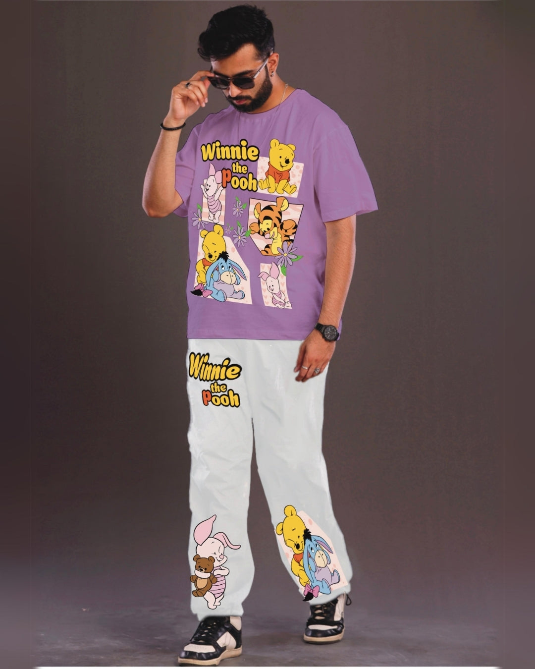 Winnie the Pooh Men's Oversized Purple and White Coord Set
