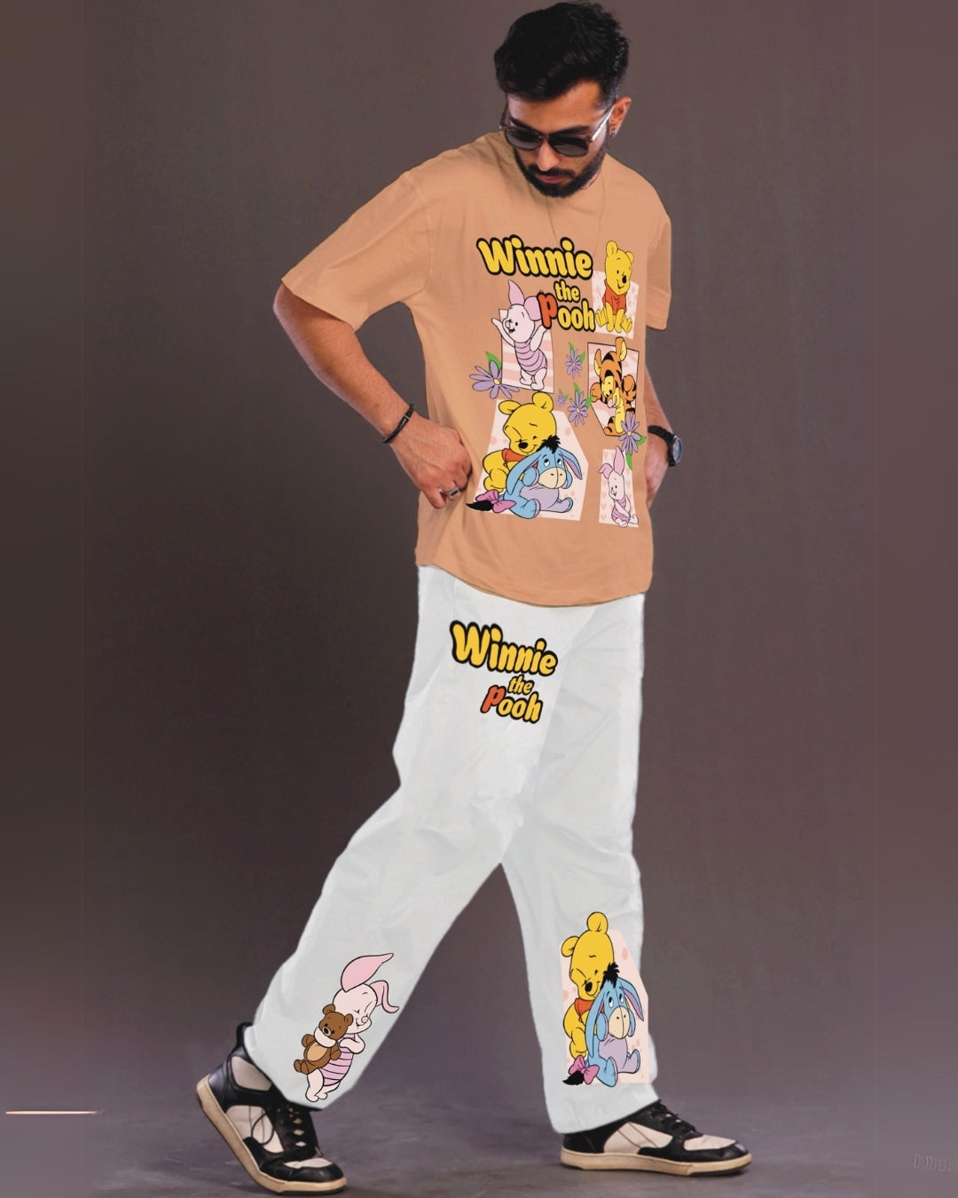 Winnie the Pooh Men's Oversized Beige and White Coord Set