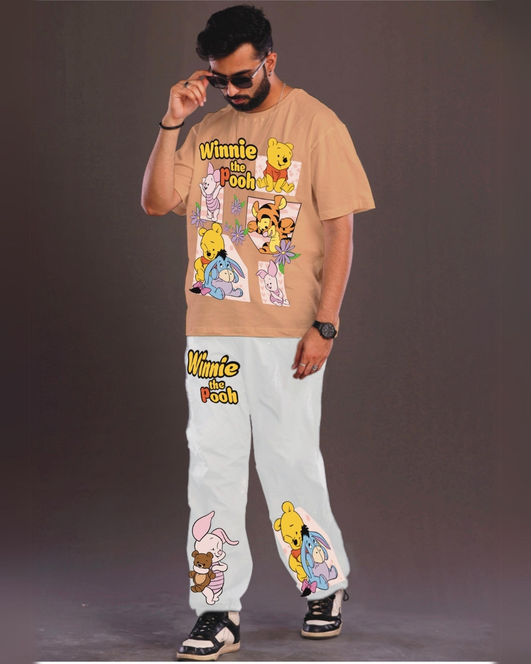 Winnie the Pooh Men's Oversized Beige and White Coord Set