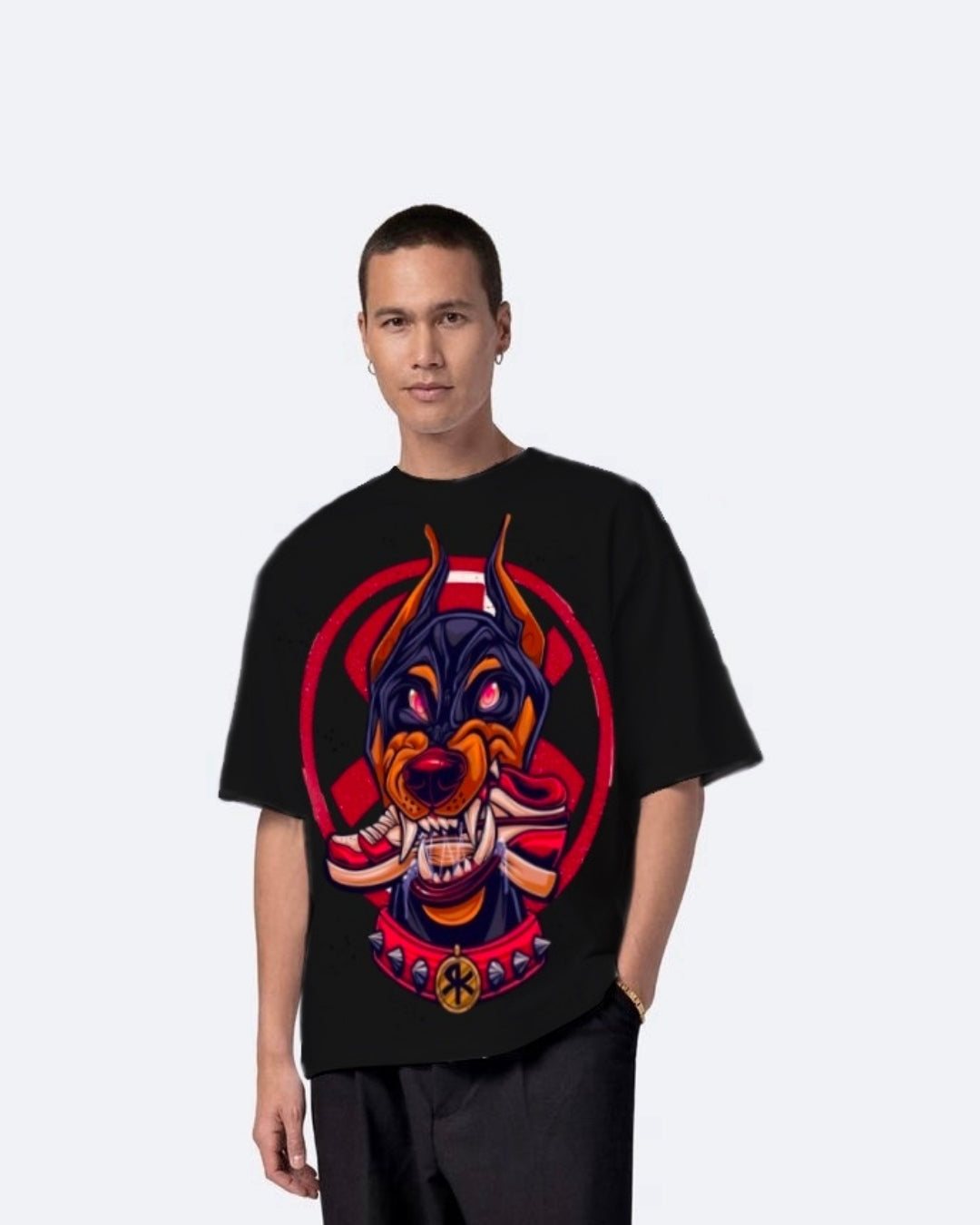Doberman Black Urban Oversized T-Shirt for Men(*)