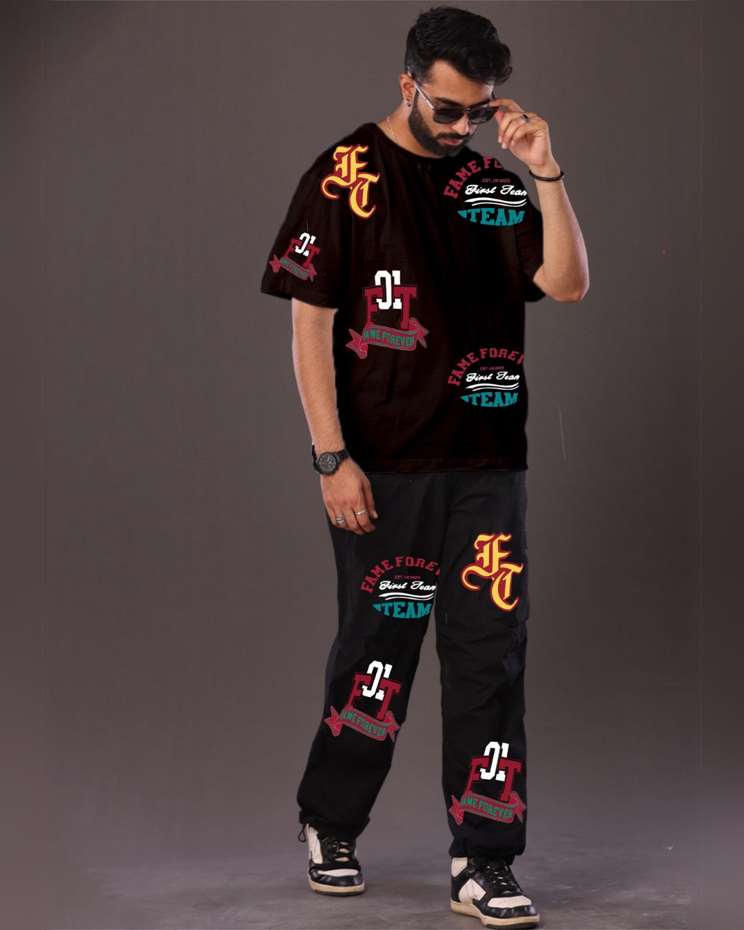 Fame Forever: Black and Black Oversized Men's Co Ord Set(*)