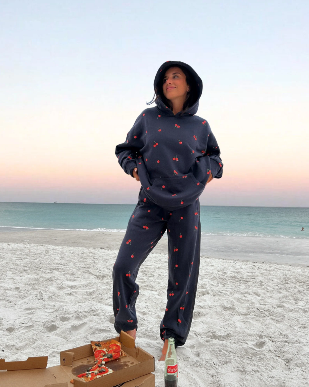 WOMEN CHERRY WORLD HOODIE OVERSIZED CO-ORD SET - BLACK AND BLACK