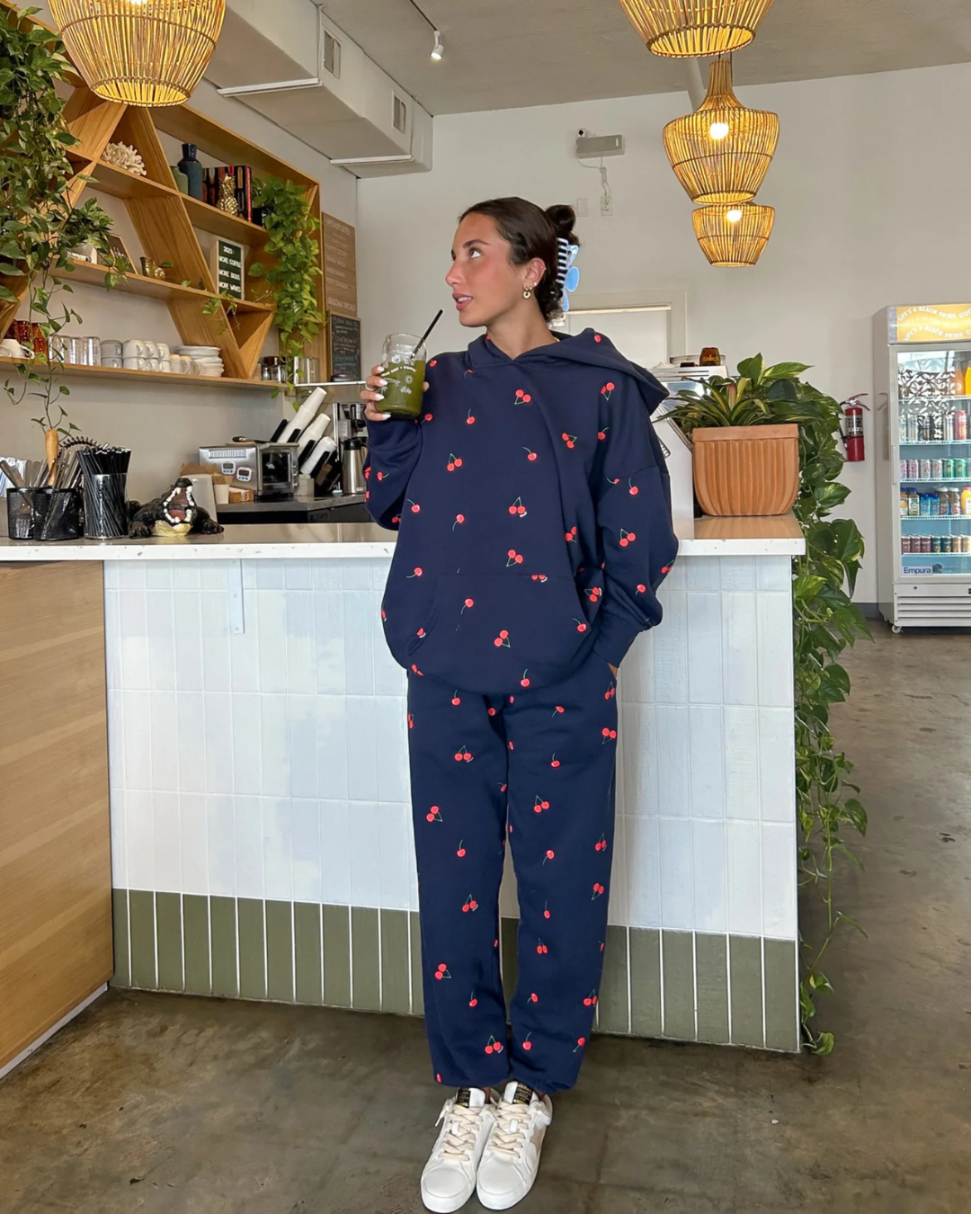 WOMEN CHERRY WORLD HOODIE OVERSIZED CO-ORD SET - BLACK AND BLACK