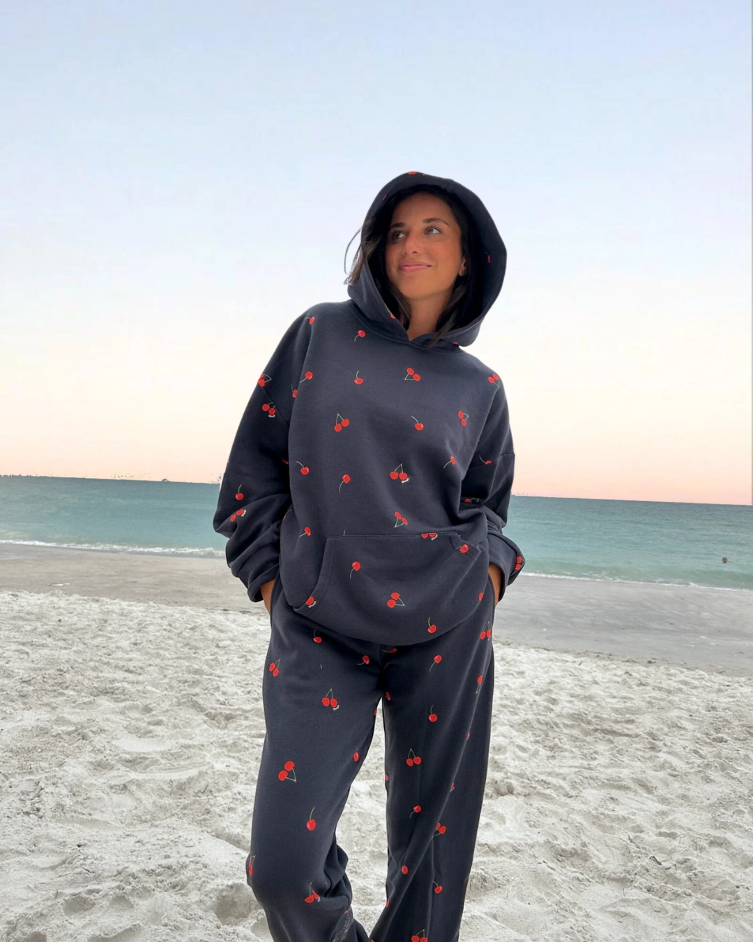 WOMEN CHERRY WORLD HOODIE OVERSIZED CO-ORD SET - BLACK AND BLACK