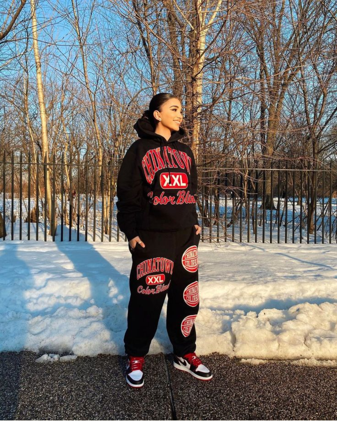 WOMEN CHINA TOYS HOODIE OVERSIZED CO-ORD SET - BLACK AND BLACK