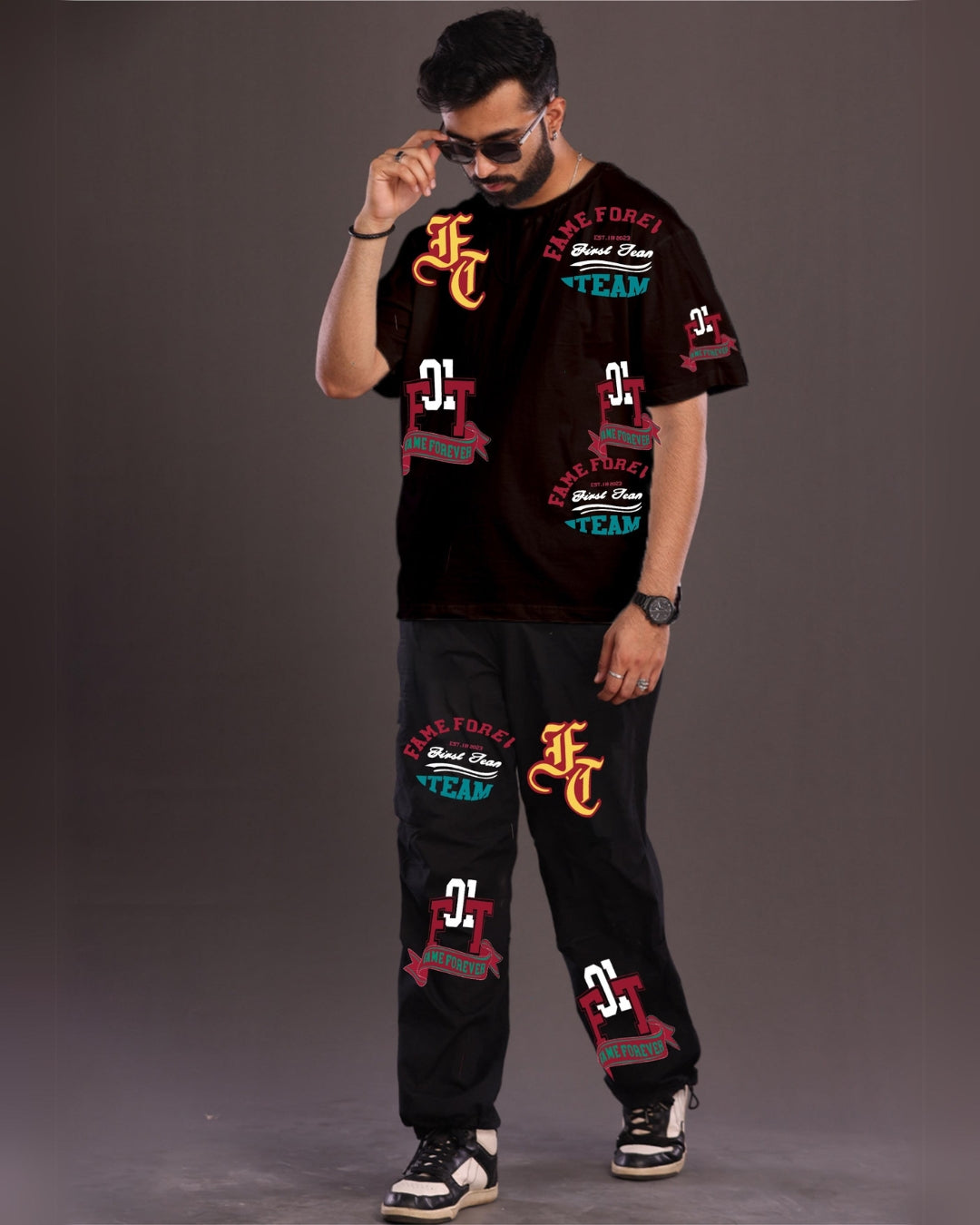Fame Forever: Black and Black Oversized Men's Co Ord Set(*)