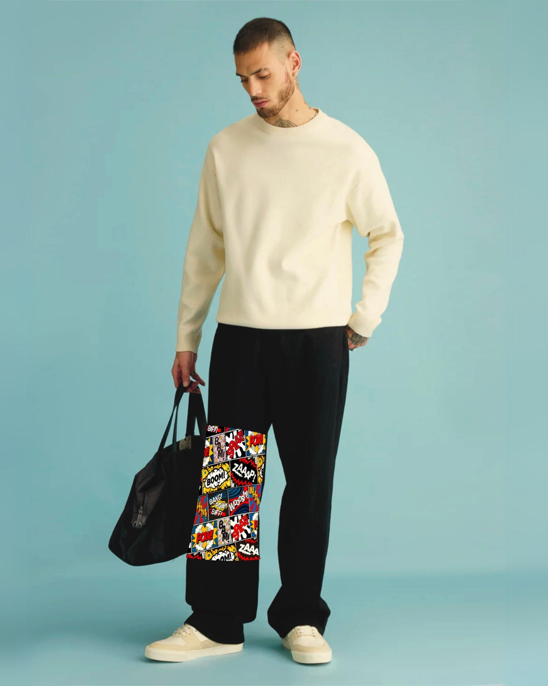 Retro-Inspired Men's Black Cotton Pant