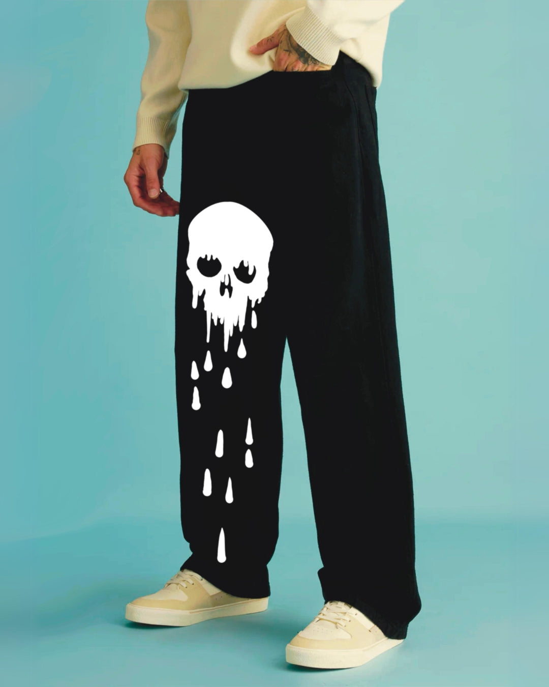 Men's Black Cotton Pant - Gothic Graphic(*)