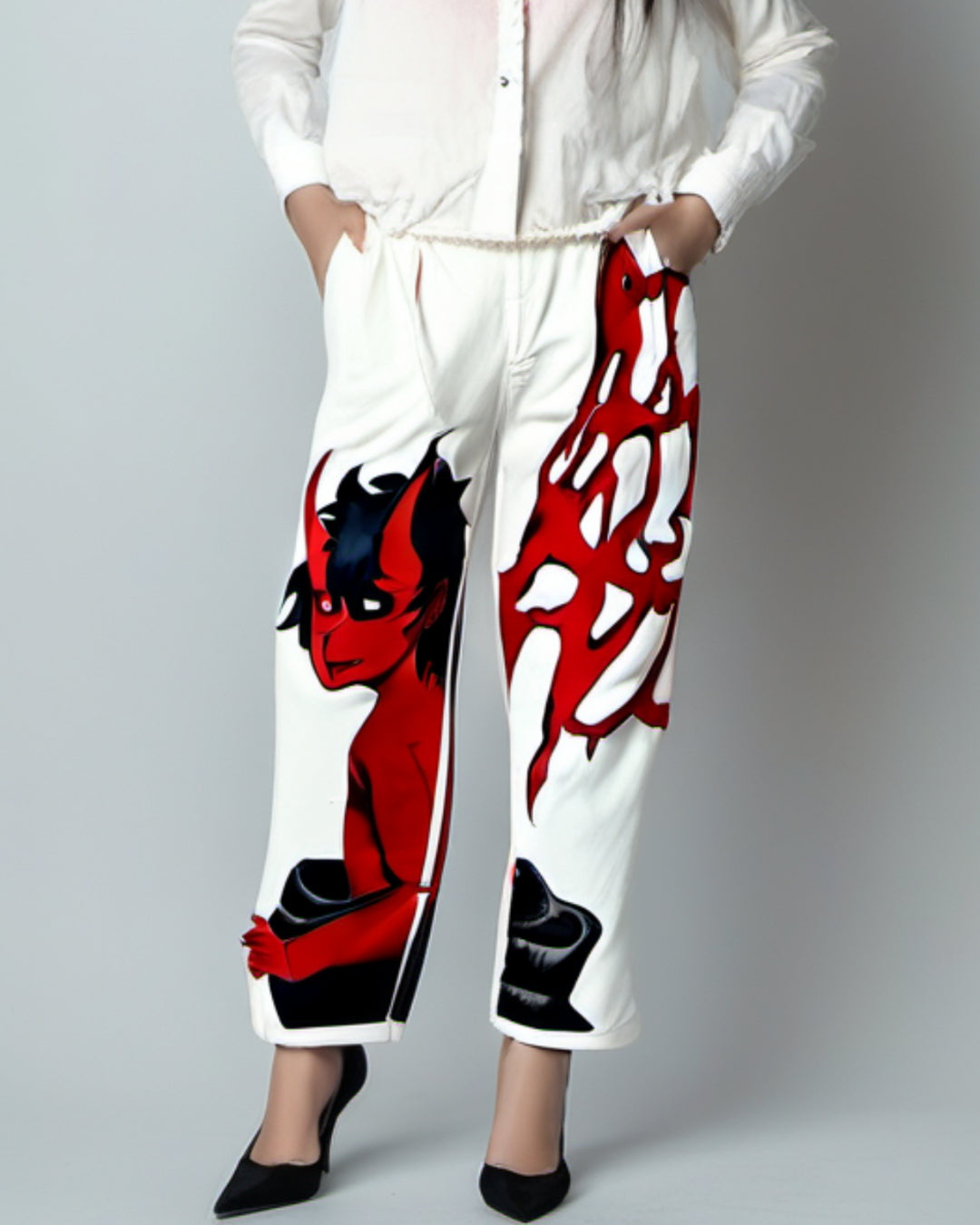 Unisex White Ultrasoft Cotton Pant - Red Devil(*)