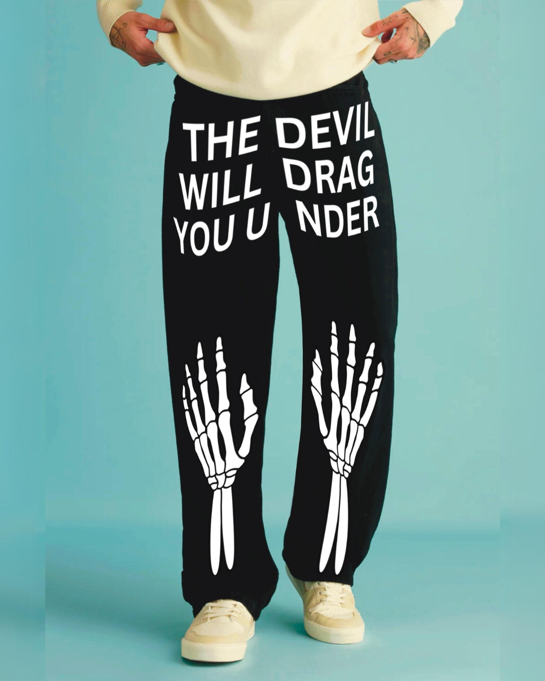 UNISEX BLACK COTTON PANT - DEVIL HAND(*)
