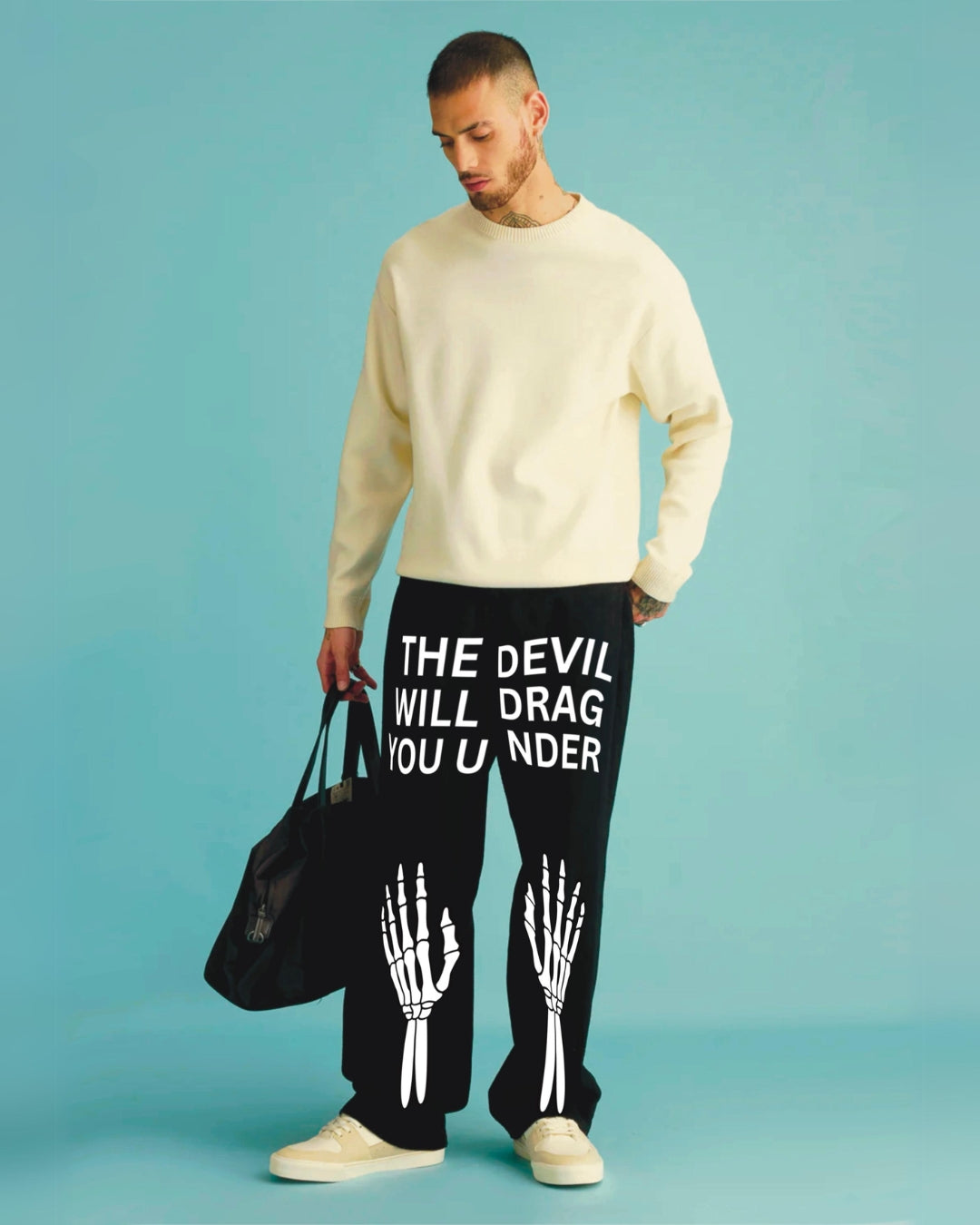 UNISEX BLACK COTTON PANT - DEVIL HAND(*)