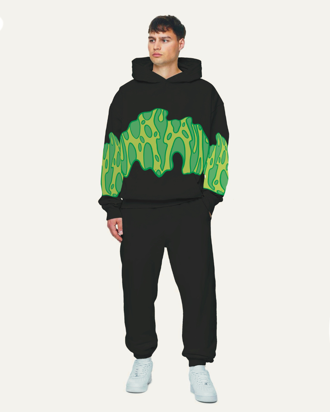 UNISEX BLACK OVERSIZED HOODIE - GREEN FIRE EDITION