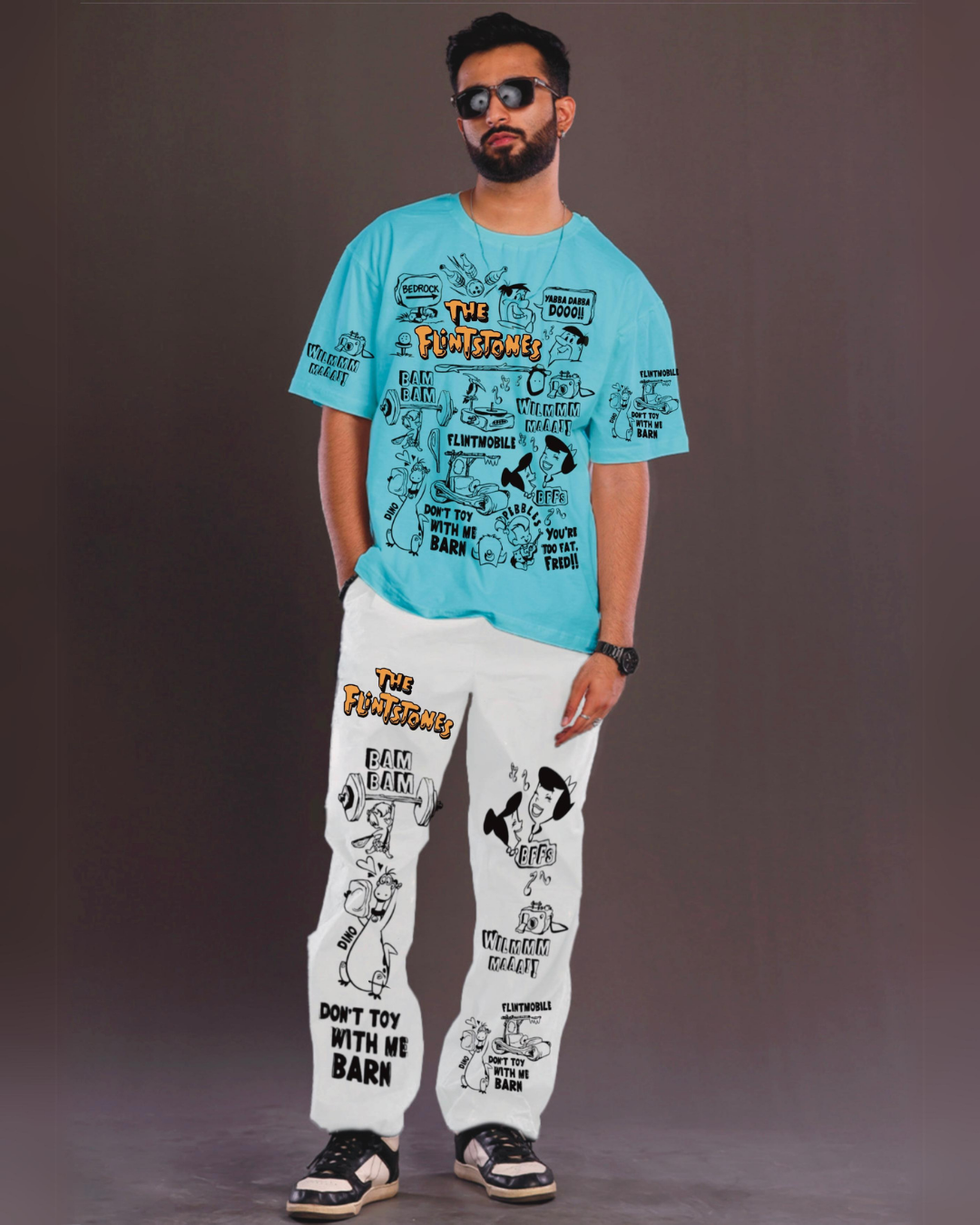 Men's The Flintstones Oversized Co-Ord Set - Blue and White