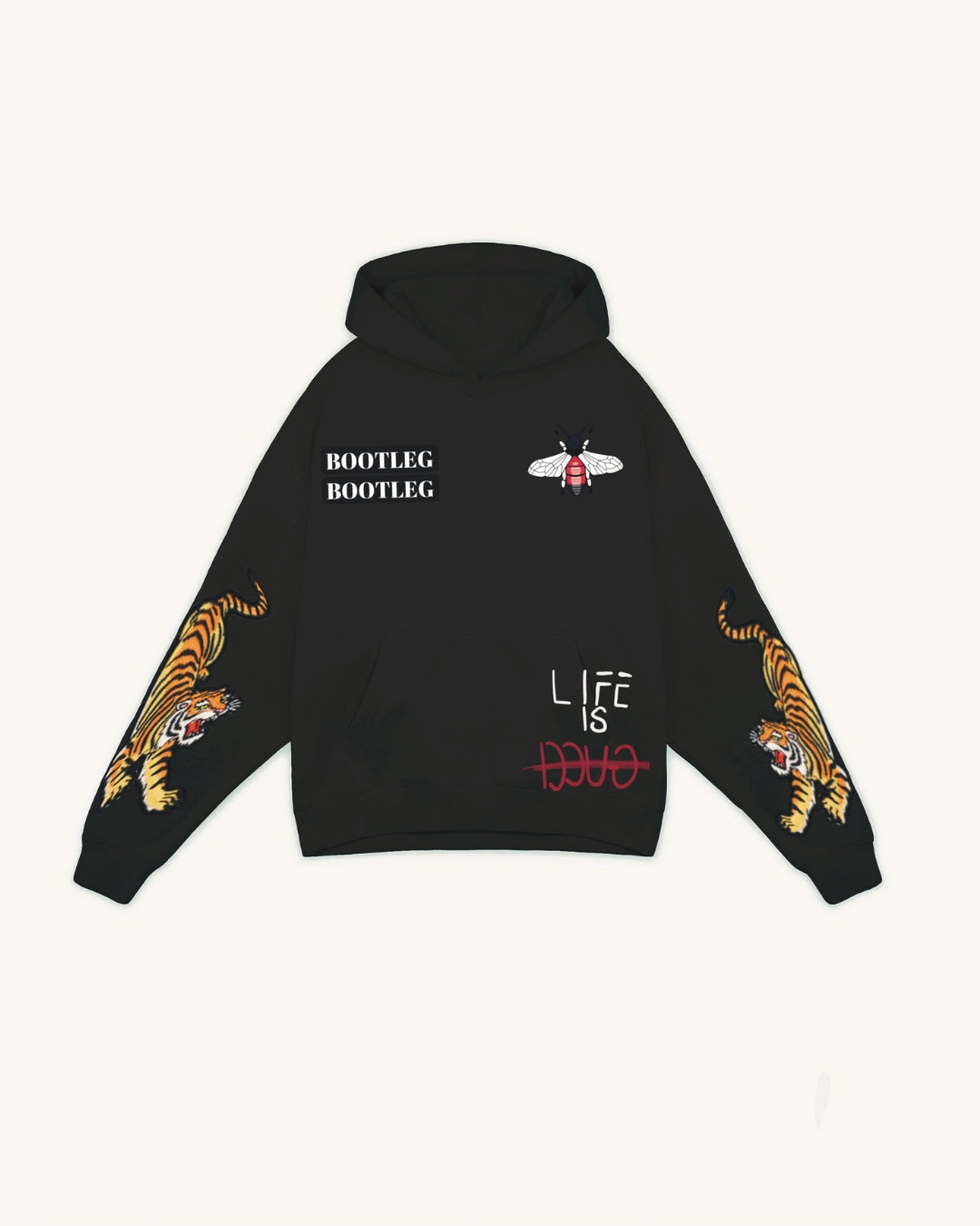 UNISEX BLACK OVERSIZED HOODIE - TIGER ROAR